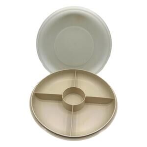 Vintage Tupperware Divided Round Serving Tray with Lid #1708-6